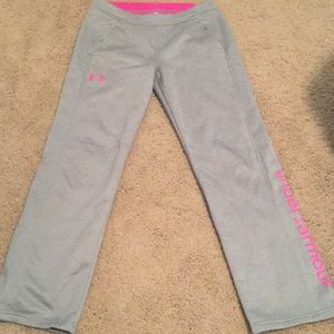 gray under armour sweats with pink lettering